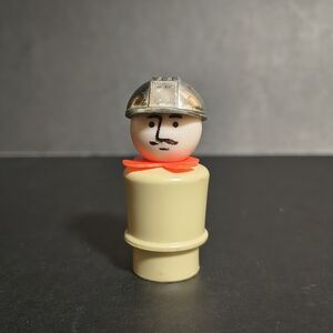 Vintage Fisher Price Little People Construction Worker Tan Body Silver Hard Hat